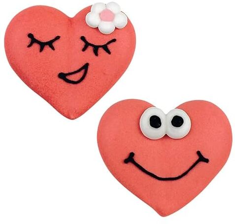 Generic Cuori di Zucchero 2D Caritas Sorridenti Senza Glutine 48 Pezzi Decorazione Pasticceria San Valentino