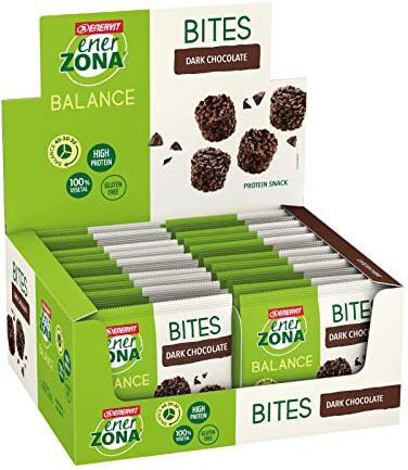 Enervit , Bites con Cioccolato Fondente, Porzioni Monodose, per Mantenere il Tono Muscolare, con Proteine della Soia e Fibre, 100% Vegetale, Senza Glutine e Olio di Palma, 24 Minipack da 24 Grammi