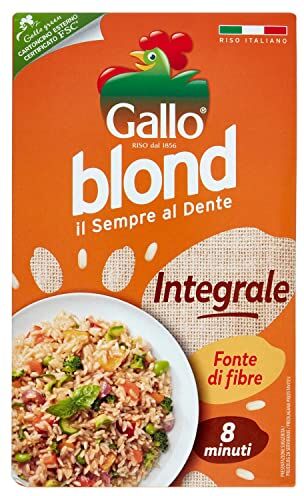 Riso Gallo , Riso Blond Integrale, Fonte di Fibre, Gusto e Benessere, Metodo Parboiled, Ideale per Piatti Salutari, Cottura 8 Minuti, 1 kg