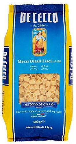 De Cecco Mezzi Ditali Lisci N 158, Pasta Di Semola Di Grano Duro 8 pezzi da 500 g [4 kg]