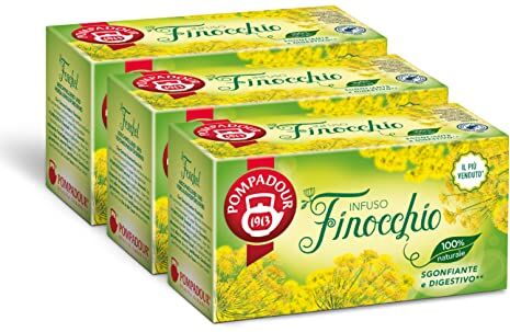 Pompadour , Infuso Finocchio, 60 Filtri (3 Confezioni da 20 Filtri), Aromatico e Digestivo, Certificato RFA, Ideale anche come Dopo-Pasto, 100% Naturale, Senza Lattosio, Glutine e Allergeni, Vegan