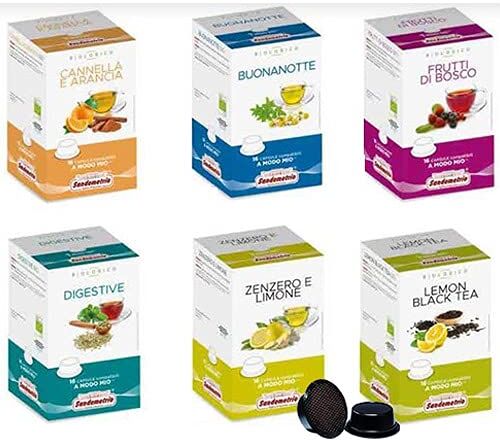 Generico Sandemetrio Te E Tisane 96 Capsule (6 box) Compatibili Lavazza A Modo Mio Gusti A Scelta: Cannella E Arancia, Frutti Di Bosco, Te Nero Al Limone, Zenzero E Limone, Tisana Digestiva E Tisana Notte