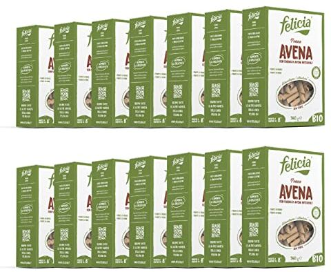 felicia , Penne Rigate con Avena Integrale, Pasta Biologica con Farina di Avena Integrale, Ricca Fonte di Ferro e di Fibre, il Sapore Delicato Consente Molteplici Abbinamenti, Box da 14 Confezioni