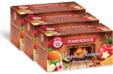 Pompadour , Infuso Magia d'Inverno, 60 Filtri (3 Confezioni da 20 Filtri), con Mela e Cannella, Ideale per le Fredde Sere d'Inverno, Senza Lattosio, Glutine e Allergeni, Vegan