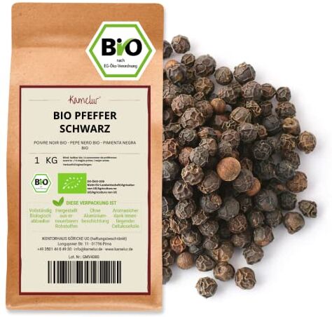 Kamelur Pepe Nero Biologico Dallo Sri Lanka Granelli Di Pepe Biologici Aromatici Da Macinare 1 Kg (Confezione Da 1)