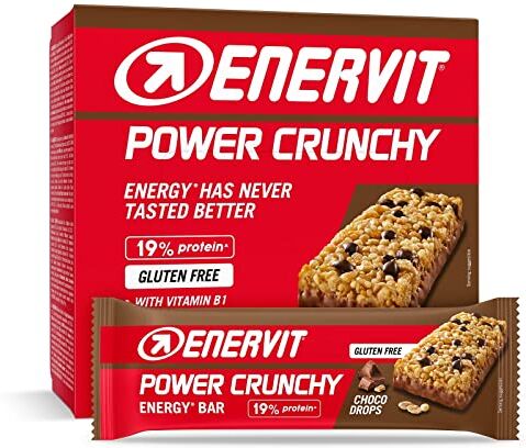 Enervit , Power Crunchy Choco Drops, 12 pezzi da 40g, Barretta Energetica con Gocce di Cioccolato Fondente, con Magnesio, Vitamina B1 e il 19% di Proteine, Senza Glutine