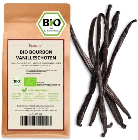 Kamelur Baccelli interi BIO Bourbon Vaniglia 2x5 pezzi, lunghi da 15 a 17 cm vera BIO Bourbon Vanilla del Madagascar confezionati in un imballaggio ecologico