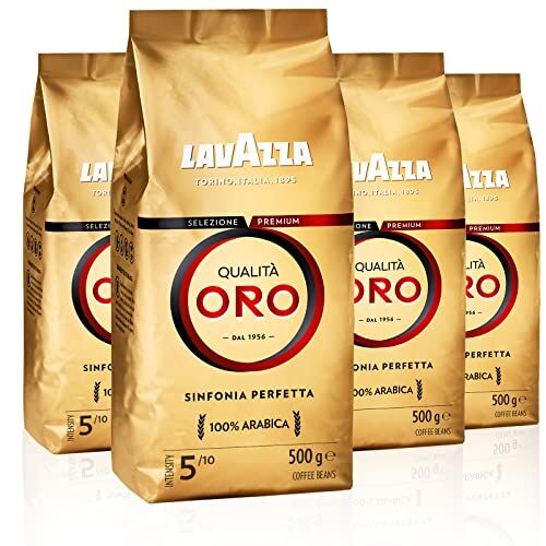 Lavazza , Qualità Oro, Caffè in Grani, con Note Aromatiche di Frutta e Fiori, 100% Arabica, Intensità 5/10, Tostatura Media, 4 Confezioni da 500 g