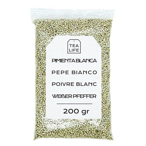 Tea Life Pepe Bianco in Grani 200gr Pepe Bianco Interi Pepe Bianco Sfuso (Pepe Bianco, 200 gr)