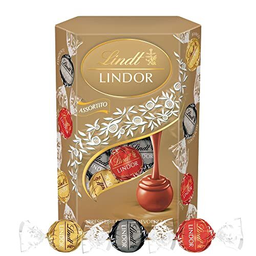 Lindt LINDOR Praline di Cioccolato al Latte, Fondente, Bianco, 16 Cioccolatini Assortiti, in confezione 200g