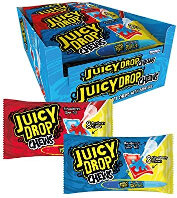 Candy Juicy Drop Chews 16 confezioni da 2 sapori Fragola Lampone   Dolci acidi   Dolci all'ingrosso