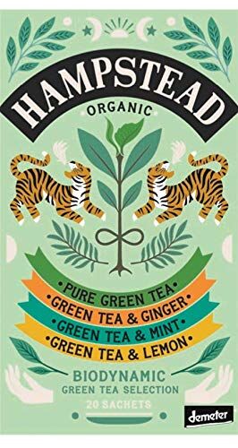 Generico Hampstead Collezione Tè Verde Biologico Biodinamico   Tè Verde Puro   Tè Verde Zenzero   Green Tea e Menta   Tè Verde Limone 4 Sapori x 5 Bustine Ognuno 40 Gr   Scatole Regalo Tè Tisane
