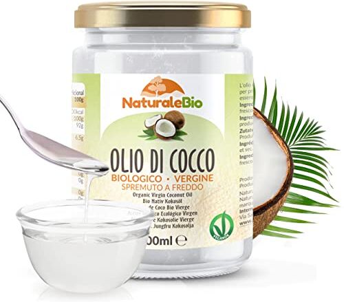 NaturaleBio Olio di Cocco Biologico Vergine 500 ml. Crudo e Spremuto a Freddo. Organico e Naturale. Bio Nativo e non Raffinato. Origine Sri Lanka.