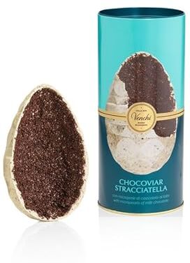 Venchi Uovo di Pasqua Uovo Gourmet Chocoviar Stracciatella Cioccolato al Latte con Panna e Nibs di Cacao, 390 g Con Sorpresa Idea Regalo Senza Glutine