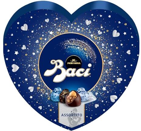 Perugina BACI  ASSORTITO Cioccolatini al Latte e Fondente 70% ripieni al Gianduia, Scatola Regalo San Valentino 150g