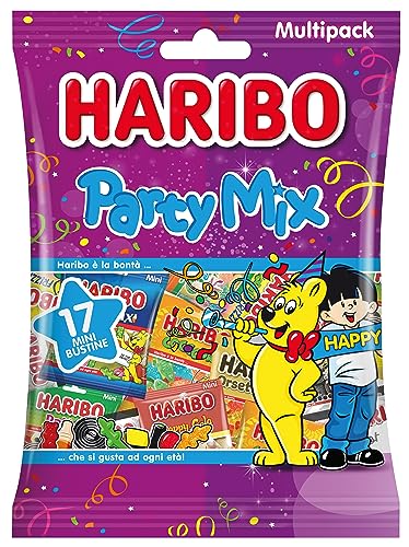 HARIBO Party Mix, 17 Mini Bustine, Caramelle Gommose, Gusto Frutta, Ideali per una Festa di Compleanno 740gr