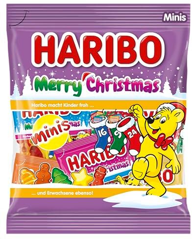 HARIBO Merry Christmas   Caramelle Gommose al Gusto Frutta, 24 Mini Bustine a Tema Natale, Ideali come Regalo di Natale, 250gr