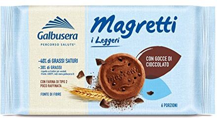 Galbusera Magretti Frollino con Gocce di Cioccolato A Ridotto Contenuto di Grassi con Farina di Tipo 2 Pacco da 9 x 260 g