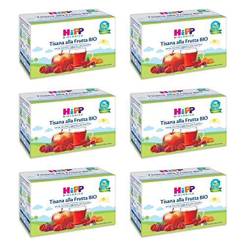HiPP Tisana per Bambini alla Frutta Biologica, Senza Zuccheri Aggiunti, Filtri Salva Aroma, 6 Confezioni da 40 gr (120 bustine)