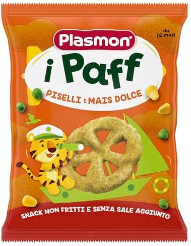 Plasmon Snack i Paff Piselli e Mais Dolce 15gr 5 Confezioni Snack non fritti e senza sale aggiunto, perfetti per le manine del tuo bambino