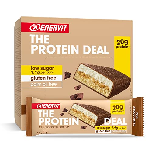 Enervit , The Protein Deal Crispy Cookie Treat, 12 Barrette da 55g, Proteiche, 20 Grammi di Proteine, Gusto Cookie e Cioccolato al Latte, Snack Senza Glutine, Low Sugar