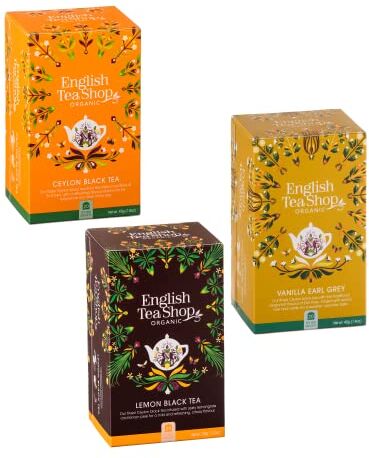 Generico English Tea Shop®   Collezione Tè Neri: 1 x Ceylon, 1 x Earl Grey alla Vaniglia, 1 x Aroma di Limone 3 x 20 Bustine di Tè (120 Gr)   Tè Nero Aromatizzato