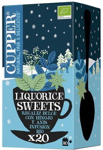 CUPPER Infuso Biologico Winter Liquorice Sweets, Tisana con Liquirizia, Menta Piperita e Anice Stellato, Tisane Natalizie, Filtri 100% Biodegradabili, Confezione da 20 Bustine