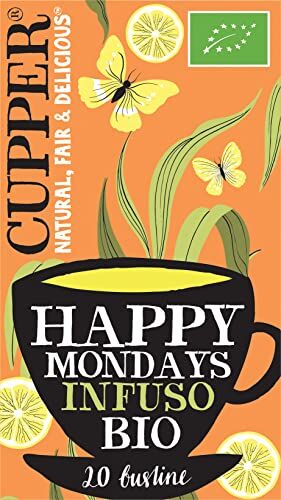 CUPPER Happy Mondays Infuso Biologico con Limone, Zenzero e Pepe Nero, Tisana Energizzante con Ingredienti Naturali, Gusto Speziato, Filtri 100% Biodegradabili, Confezione da 20 Bustine