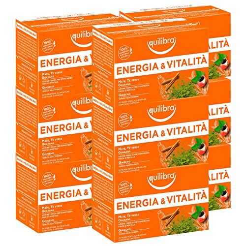 Equilibra 9x  Tisana Energia e Vitalità contro la Stanchezza con Mate Tè Verde Guaranà e Ginseng 9 Confezioni da 15 Filtri