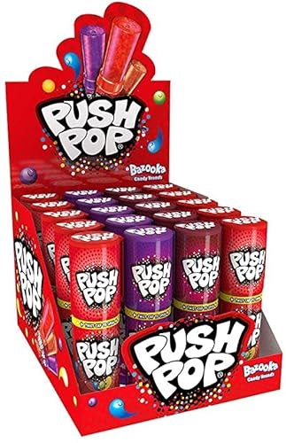 Candy Bazooka Push Pop Lecca Lecca espositore assortito in 3 gusti: Cola, Fragola e Lampone Lollipop da 15. grammi in expo da 20 pezzi