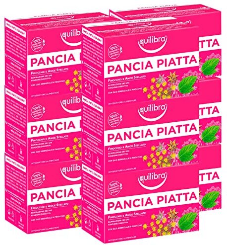 Equilibra 9x  Tisana Pancia Piatta Sgonfiante con Anice Stellato Carvi Finocchio e Menta per Favorire la Funzione Digestiva 9 Confezioni da 15 Filtri