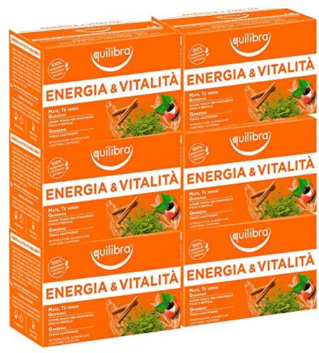 Equilibra 6x  Tisana Energia e Vitalità contro la Stanchezza con Mate Tè Verde Guaranà e Ginseng 6 Confezioni da 15 Filtri