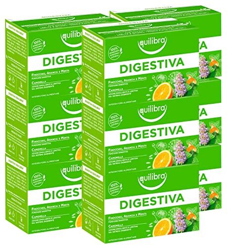 Equilibra 9x  Tisana Digestiva ad Azione Lenitiva con Anice Camomilla Finocchio Menta e Liquirizia per Favorire la Digestione 9 Confezioni da 15 Filtri