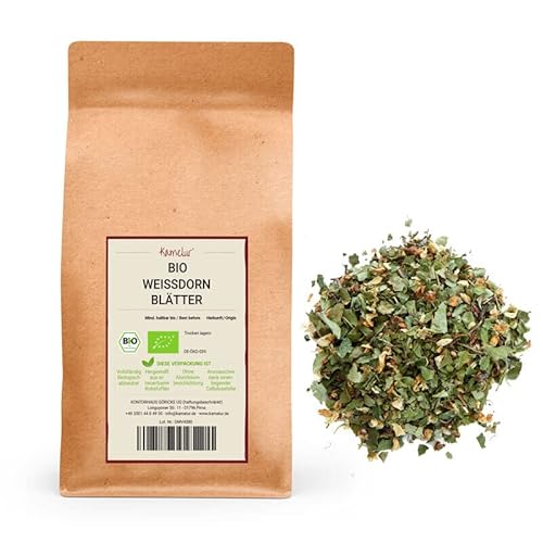 Kamelur 250g BIO tè di biancospino senza additivi foglie di biancospino essiccate e tagliate con fiori tè di biancospino BIO in confezione biodegradabile