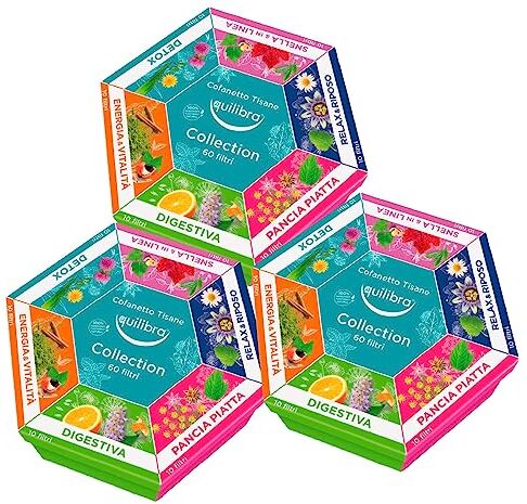 Equilibra Tisane Collection Cofanetto con 60 Filtri Tisana Digestiva Detox Snella & in Linea Pancia Piatta Relax & Riposo Energia & Vitalità 3 Cofanetti