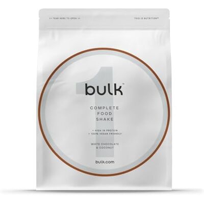 Bulk 1 Complete Food Shake, Sostituto completo del pasto, vegano, Cocco e cioccolato bianco, 3kg, 30 porzioni Bulk 1 Complete Food Shake, Sostituto completo del pasto, vegano, Cocco e cioccolato bianco, 3kg, 30 porzioni