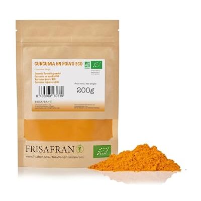 FRISAFRAN Curcuma in polvere BIO 200g Digestivo naturale Polvere radice di curcuma macinata cibo bio integratore Curcuma-pura senza additivi Origine India FRISAFRAN Curcuma in polvere BIO 200g Digestivo naturale Polvere radice di curcuma macinata cibo bio integratore Curcuma-pura senza additivi Origine India