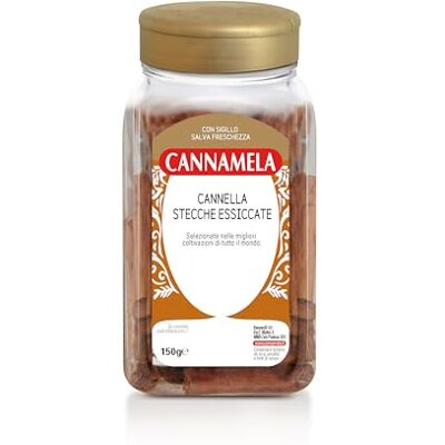 Cannamela Linea Vasi PET, Cannella Stecche, Confezione da 150g. Ideale per strudel e torte di mele, gelato, brasati e vin brulè Cannamela Linea Vasi PET, Cannella Stecche, Confezione da 150g. Ideale per strudel e torte di mele, gelato, brasati e vin brulè