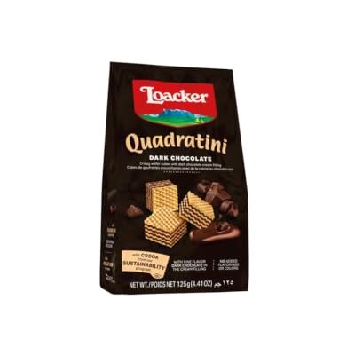 Loacker , Quadratini Dark Chocolate, Wafer Fondente, 12 Sacchetti da 250g Biscotti con Cinque Strati di Cialdine Wafer e Quattro di Crema al Cioccolato Fondente, Snack Dolci per Colazione e Merenda Loacker , Quadratini Dark Chocolate, Wafer Fondente, 12 Sacchetti da 250g Biscotti con Cinque Strati di Cialdine Wafer e Quattro di Crema al Cioccolato Fondente, Snack Dolci per Colazione e Merenda