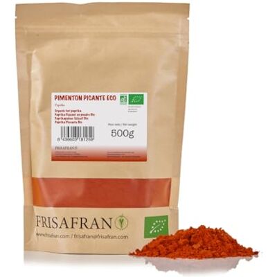 FRISAFRAN Paprica Piccante in Polvere Bio 500g peperoncino macinato Origine SPAGNA Paprika macinata speziato senza additivi naturale Pimenton de la Vera Polvere di Peperone Crusco FRISAFRAN Paprica Piccante in Polvere Bio 500g peperoncino macinato Origine SPAGNA Paprika macinata speziato senza additivi naturale Pimenton de la Vera Polvere di Peperone Crusco