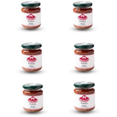 Moretti ® Misto di Verdure Piccanti "Fuoco Vivo" Antipasto Calabrese con Melanzane, Funghi e Olive Verdi in Olio d'Oliva 180g (6) Moretti ® Misto di Verdure Piccanti "Fuoco Vivo" Antipasto Calabrese con Melanzane, Funghi e Olive Verdi in Olio d'Oliva 180g (6)