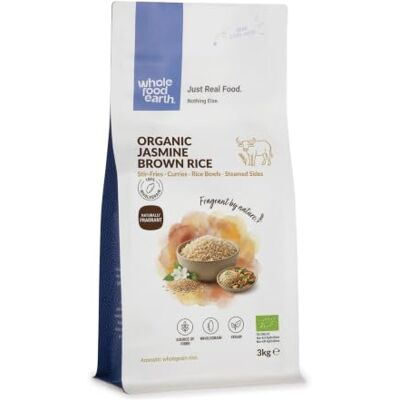Wholefood Earth Riso marrone Jasmine biologico, 3 kg, crudo, senza OGM, vegano, fonte di fibre, certificato biologico Wholefood Earth Riso marrone Jasmine biologico, 3 kg, crudo, senza OGM, vegano, fonte di fibre, certificato biologico