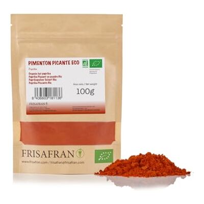 FRISAFRAN Paprica Piccante in Polvere Bio 100g peperoncino macinato Origine SPAGNA Paprika macinata speziato senza additivi naturale Pimenton de la Vera Polvere di Peperone Crusco FRISAFRAN Paprica Piccante in Polvere Bio 100g peperoncino macinato Origine SPAGNA Paprika macinata speziato senza additivi naturale Pimenton de la Vera Polvere di Peperone Crusco