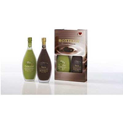 Bottega Confezione Bipack Nero & Pistacchio Nero Liquore Vegan al Cioccolato 15% 500ml & Crema di Liquore Vegan al Pistacchio 17% 500ml Bottega Confezione Bipack Nero & Pistacchio Nero Liquore Vegan al Cioccolato 15% 500ml & Crema di Liquore Vegan al Pistacchio 17% 500ml