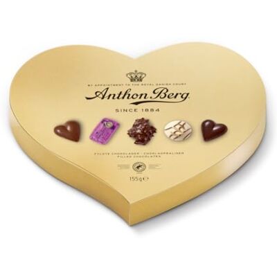 Anthon Berg Cioccolatini Assortiti, Confezione Regalo Elegante a Cuore, Originali dalla Danimarca, 155 Grammi Anthon Berg Cioccolatini Assortiti, Confezione Regalo Elegante a Cuore, Originali dalla Danimarca, 155 Grammi