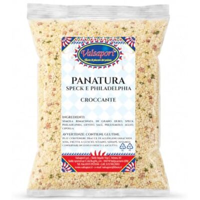 HOME LINE Panatura Speck e Philadelphia, per carne e verdure, 500 g Semola rimacinata di grano duro con speck, Philadelphia, prezzemolo, aglio e cipolla, dal gusto saporito e rotondo. HOME LINE Panatura Speck e Philadelphia, per carne e verdure, 500 g Semola rimacinata di grano duro con speck, Philadelphia, prezzemolo, aglio e cipolla, dal gusto saporito e rotondo.