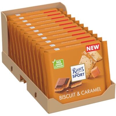 Ritter Sport Biscotto e Caramello, Tavoletta di Cioccolato al Latte con Croccante Biscotto e Crema al Caramello, Cacao 100% Certificato Sostenibile, 11 Pezzi da 100 g Ritter Sport Biscotto e Caramello, Tavoletta di Cioccolato al Latte con Croccante Biscotto e Crema al Caramello, Cacao 100% Certificato Sostenibile, 11 Pezzi da 100 g
