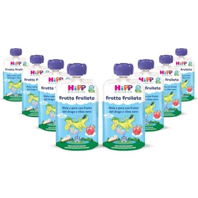 HiPP Frutta Frullata Bio per Bambini, Dragone, Purea 100% Frutta, Gusto Mela, Pera, Frutto del Drago e Ribes Nero, Senza Zuccheri Aggiunti, 8 Confezioni da 90 gr HiPP Frutta Frullata Bio per Bambini, Dragone, Purea 100% Frutta, Gusto Mela, Pera, Frutto del Drago e Ribes Nero, Senza Zuccheri Aggiunti, 8 Confezioni da 90 gr