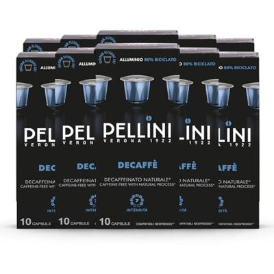 Pellini Decaffè, Decaffeinato 100 Capsule in Alluminio Compatibili Nespresso, Miscela di Caffè Arabica e Robusta con Sentori di Frutta Secca e Fichi, 10 Confezioni da 10 Capsule Pellini Decaffè, Decaffeinato 100 Capsule in Alluminio Compatibili Nespresso, Miscela di Caffè Arabica e Robusta con Sentori di Frutta Secca e Fichi, 10 Confezioni da 10 Capsule