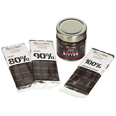 Beppiani Set Degustazione Cioccolato Fondente Dark. Crema Spalmabile con Tre Tavolette 80%, 90%, 100%, – Cioccolato Artigianale Beppiani Set Degustazione Cioccolato Fondente Dark. Crema Spalmabile con Tre Tavolette 80%, 90%, 100%, – Cioccolato Artigianale